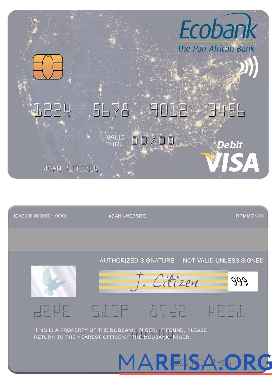 Downloadable Niger Ecobank visa debit card template